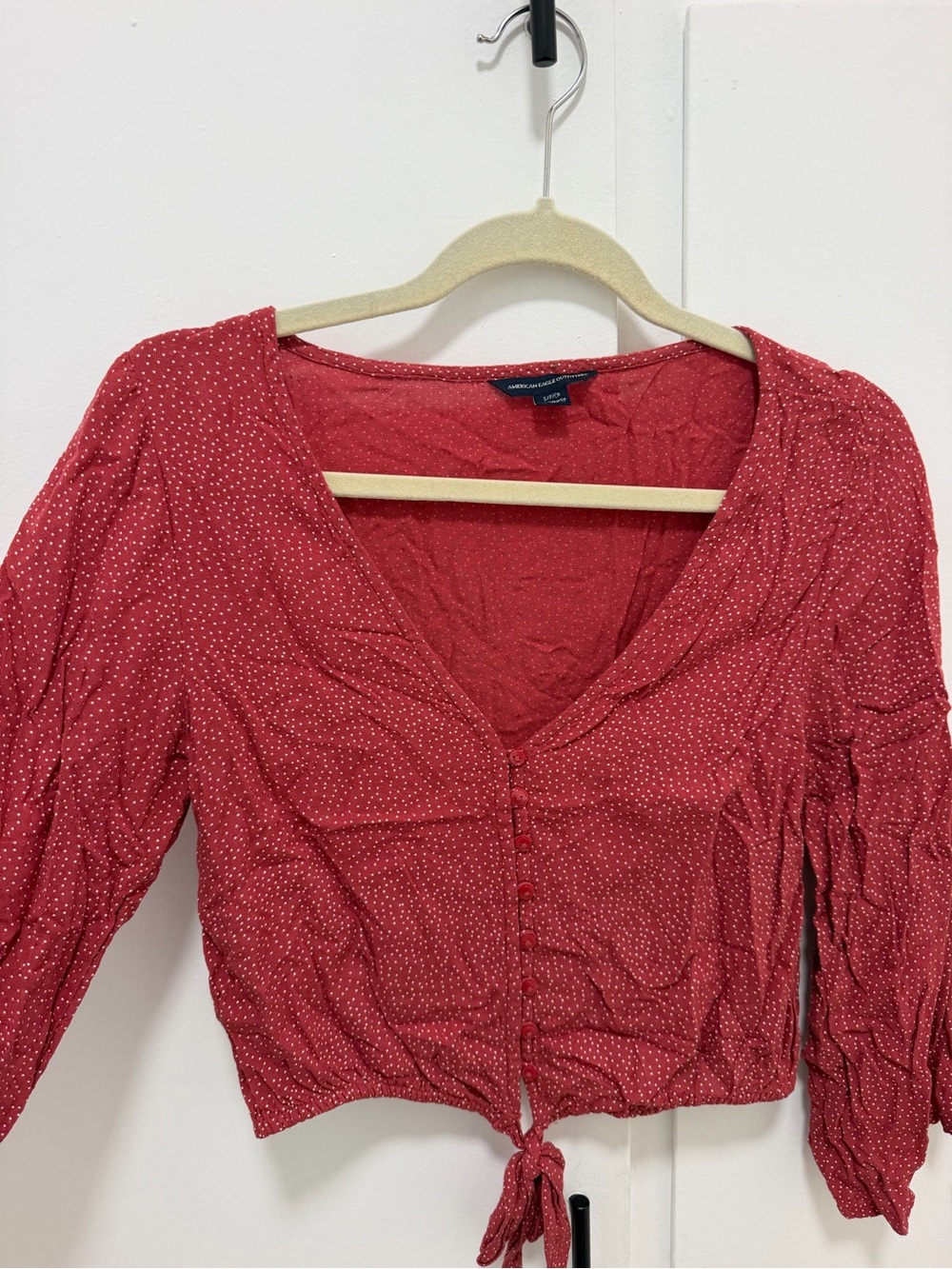 Red Polka Dot Tie-Front Top